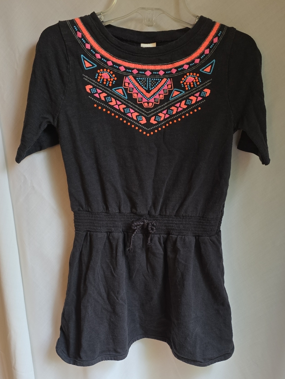 OshKosh B'gosh Charcoal Short-Sleeve Tunic with Neon Coral & Teal Print Details